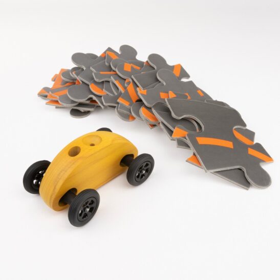 Drewniany Samochodzik FINGER CAR z układanką – żółty
