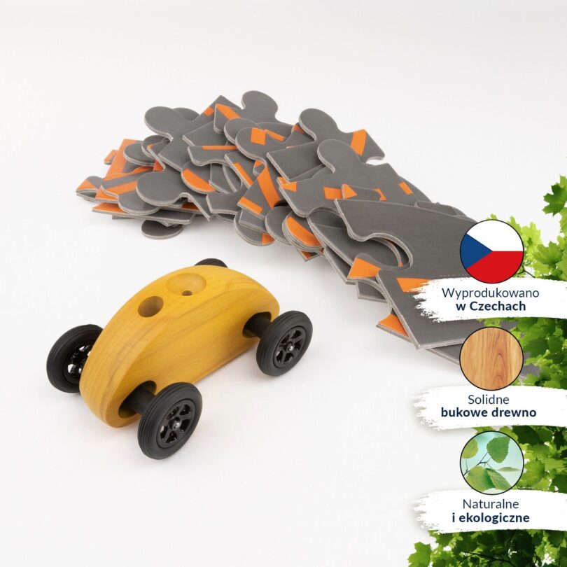 Drewniany Samochodzik FINGER CAR z układanką – żółty - obrazek 9