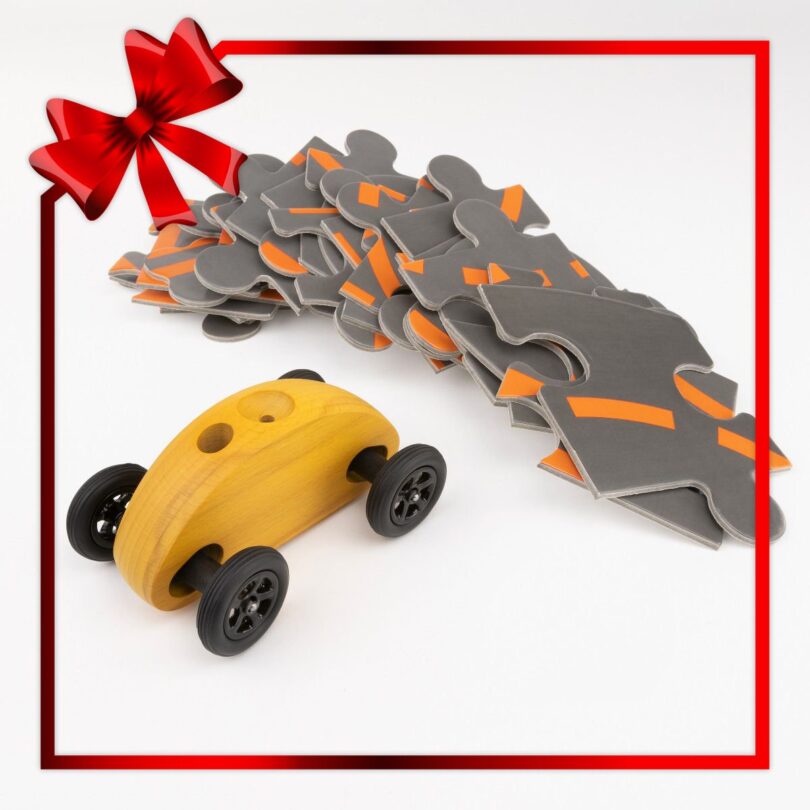 Drewniany Samochodzik FINGER CAR z układanką – żółty - obrazek 8