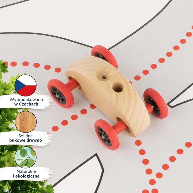 Drewniany Samochodzik FINGER CAR z torem wyścigowym – w kolorze naturalnego drewna - obrazek 8
