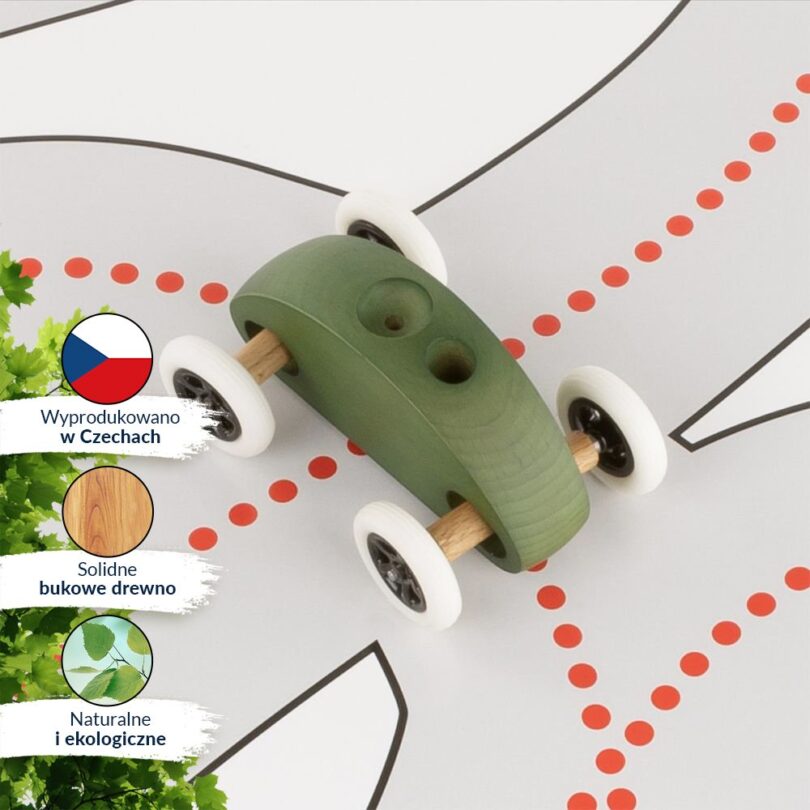 Drewniany Samochodzik FINGER CAR z torem wyścigowym – zielony - obrazek 8