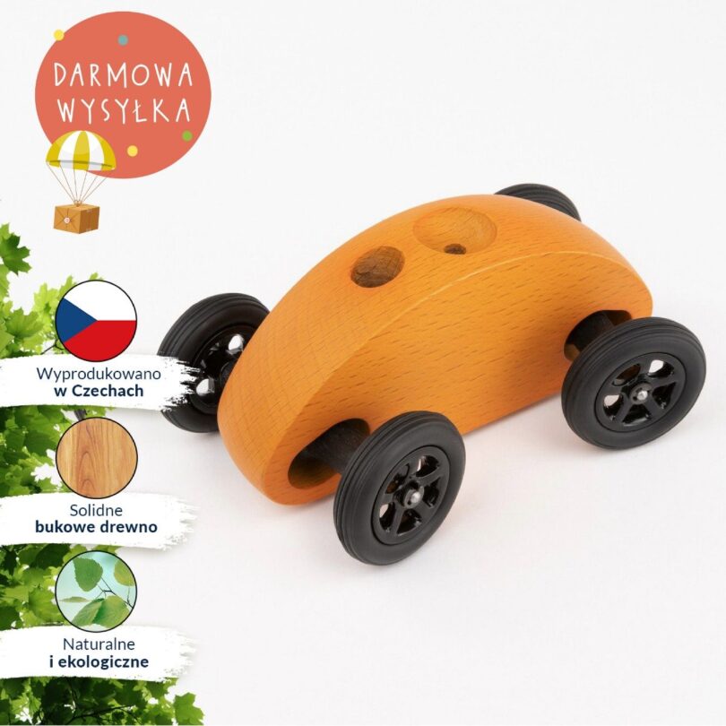 Drewniany Samochodzik FINGER CAR pomarańczowy - obrazek 12