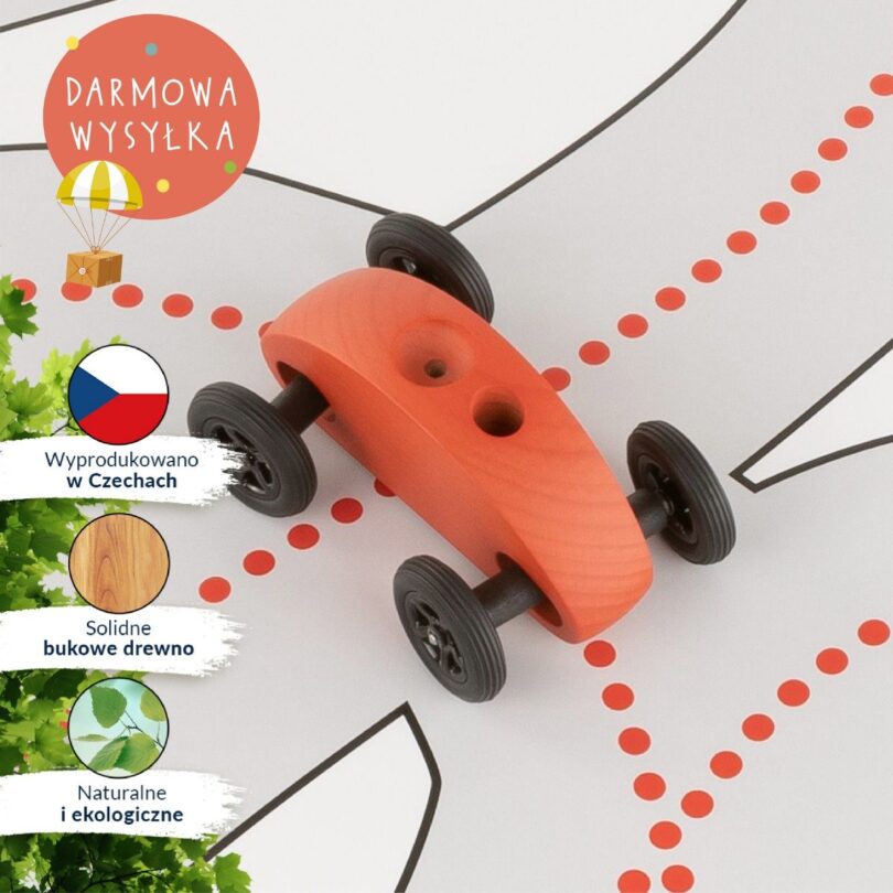 Drewniany Samochodzik FINGER CAR z torem wyścigowym -  czerwony - obrazek 11
