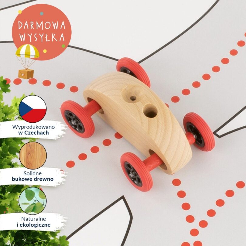 Drewniany Samochodzik FINGER CAR z torem wyścigowym – w kolorze naturalnego drewna - obrazek 11