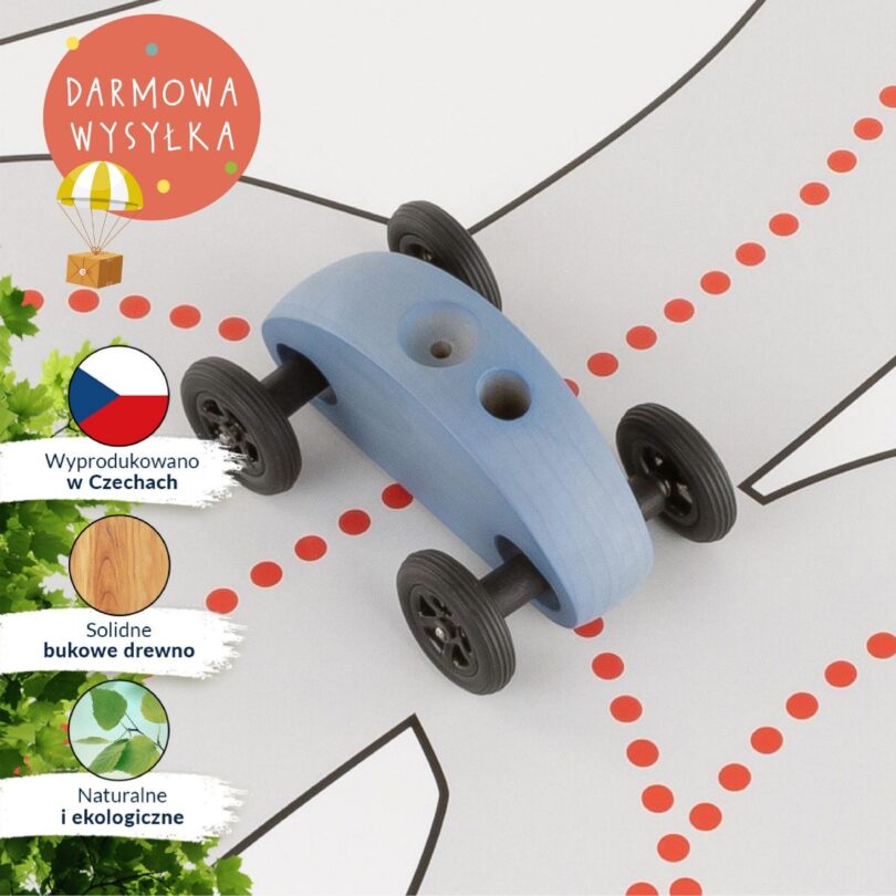 Drewniany Samochodzik FINGER CAR z torem wyścigowym – niebieski - obrazek 10
