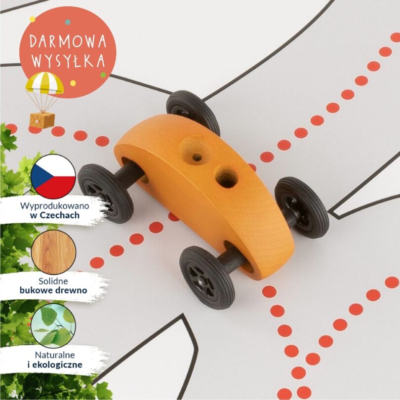 Drewniany Samochodzik FINGER CAR z torem wyścigowym – pomarańczowy - obrazek 9