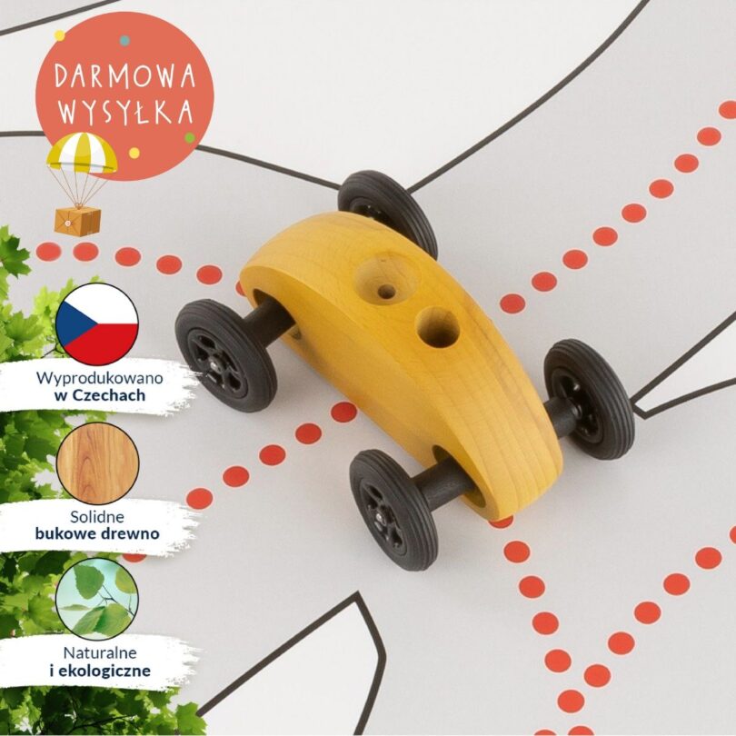 Drewniany Samochodzik FINGER CAR z torem wyścigowym – żółty - obrazek 10