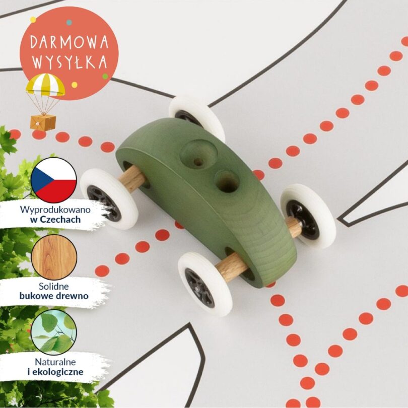 Drewniany Samochodzik FINGER CAR z torem wyścigowym – zielony - obrazek 11