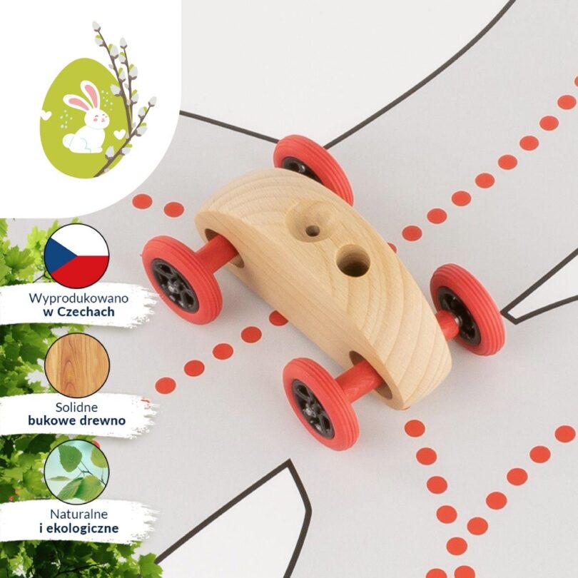 Drewniany Samochodzik FINGER CAR z torem wyścigowym – w kolorze naturalnego drewna - obrazek 9
