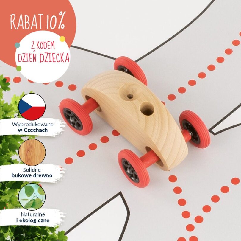 Drewniany Samochodzik FINGER CAR z torem wyścigowym – w kolorze naturalnego drewna - obrazek 10