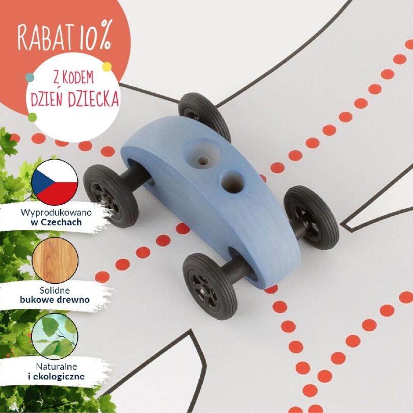 Drewniany Samochodzik FINGER CAR z torem wyścigowym – niebieski - obrazek 9