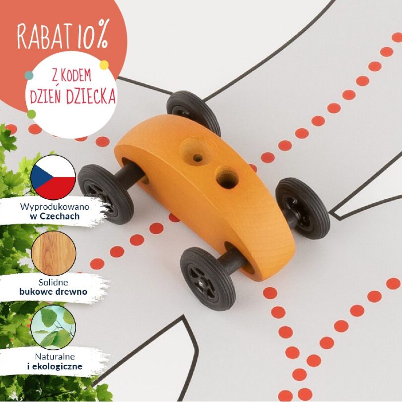 Drewniany Samochodzik FINGER CAR z torem wyścigowym – pomarańczowy - obrazek 8