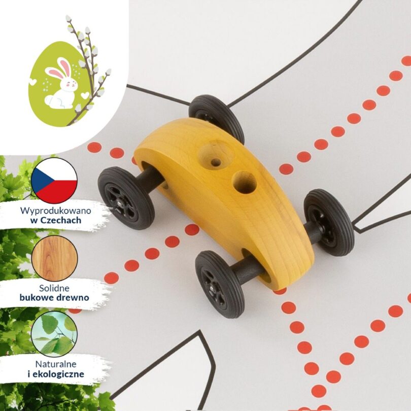 Drewniany Samochodzik FINGER CAR z torem wyścigowym – żółty - obrazek 8
