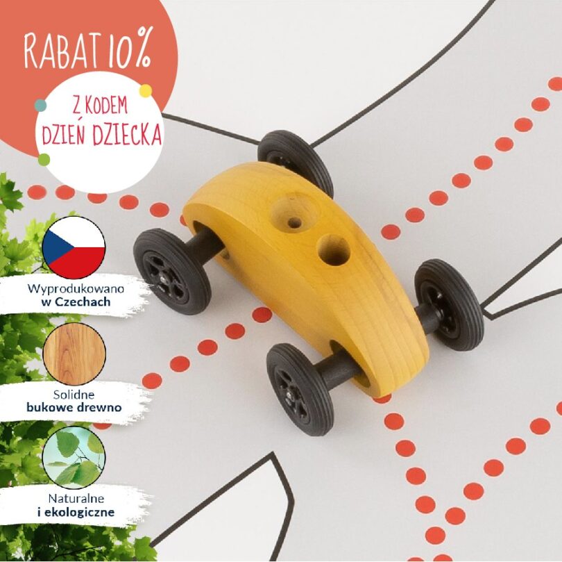 Drewniany Samochodzik FINGER CAR z torem wyścigowym – żółty - obrazek 9