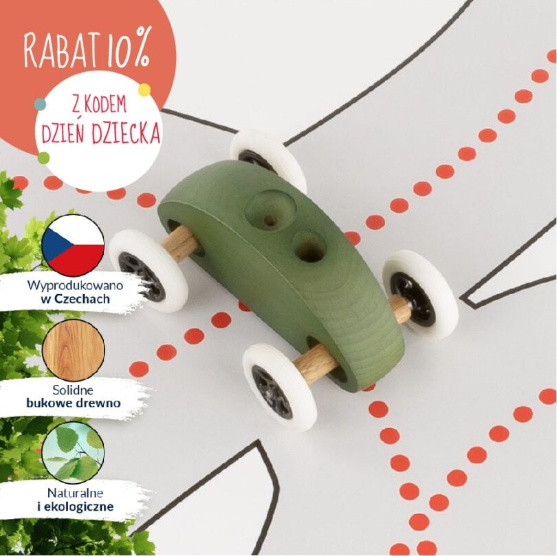 Drewniany Samochodzik FINGER CAR z torem wyścigowym – zielony - obrazek 10
