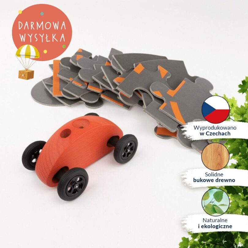 Drewniany Samochodzik FINGER CAR z układanką - czerwony - obrazek 12
