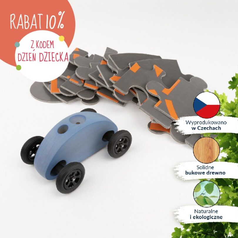 Drewniany Samochodzik FINGER CAR z układanką -  niebieski - obrazek 10
