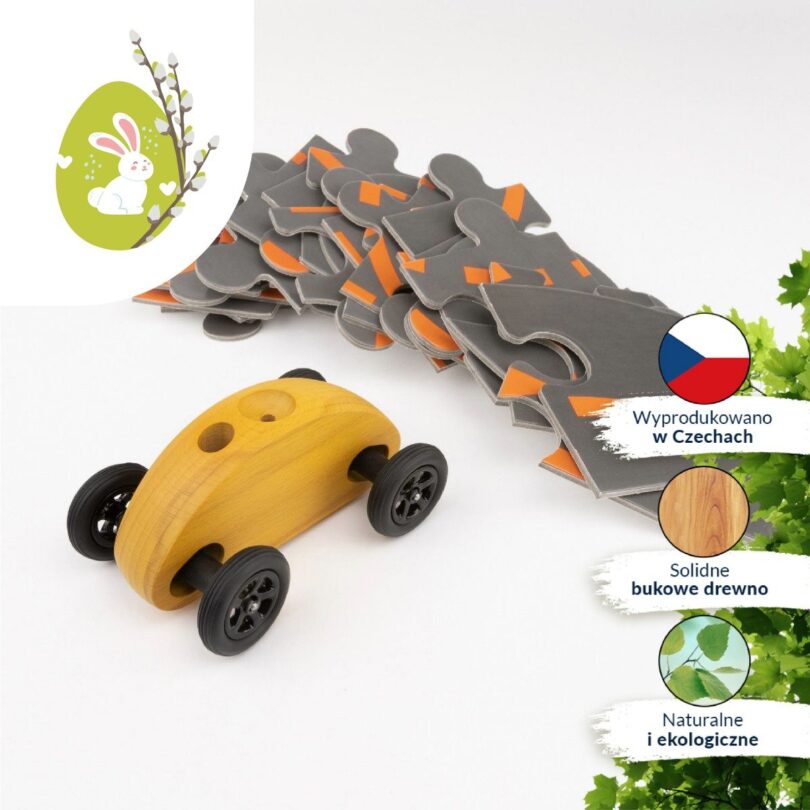 Drewniany Samochodzik FINGER CAR z układanką – żółty - obrazek 10